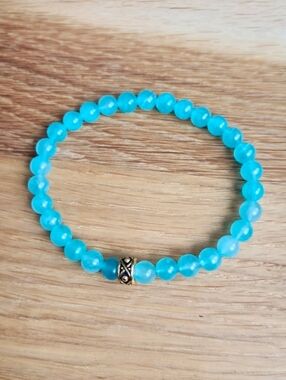 Blue Amazonite Beads Bracelet, Stretch, Hand Crafted